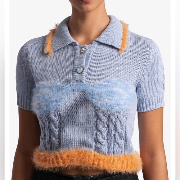 Andersson Bell Hayes Lingerie Intarsia Knit Collar Top/Sweater in Blue Medium - Picture 2 of 11